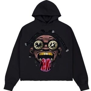 Black Graphic Hoodie with Cartoon Design